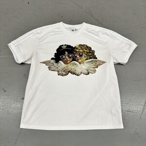 Adidas Fiorucci Shirt Womens Small White Angel Graphic 3 Stripe Crewneck Tee